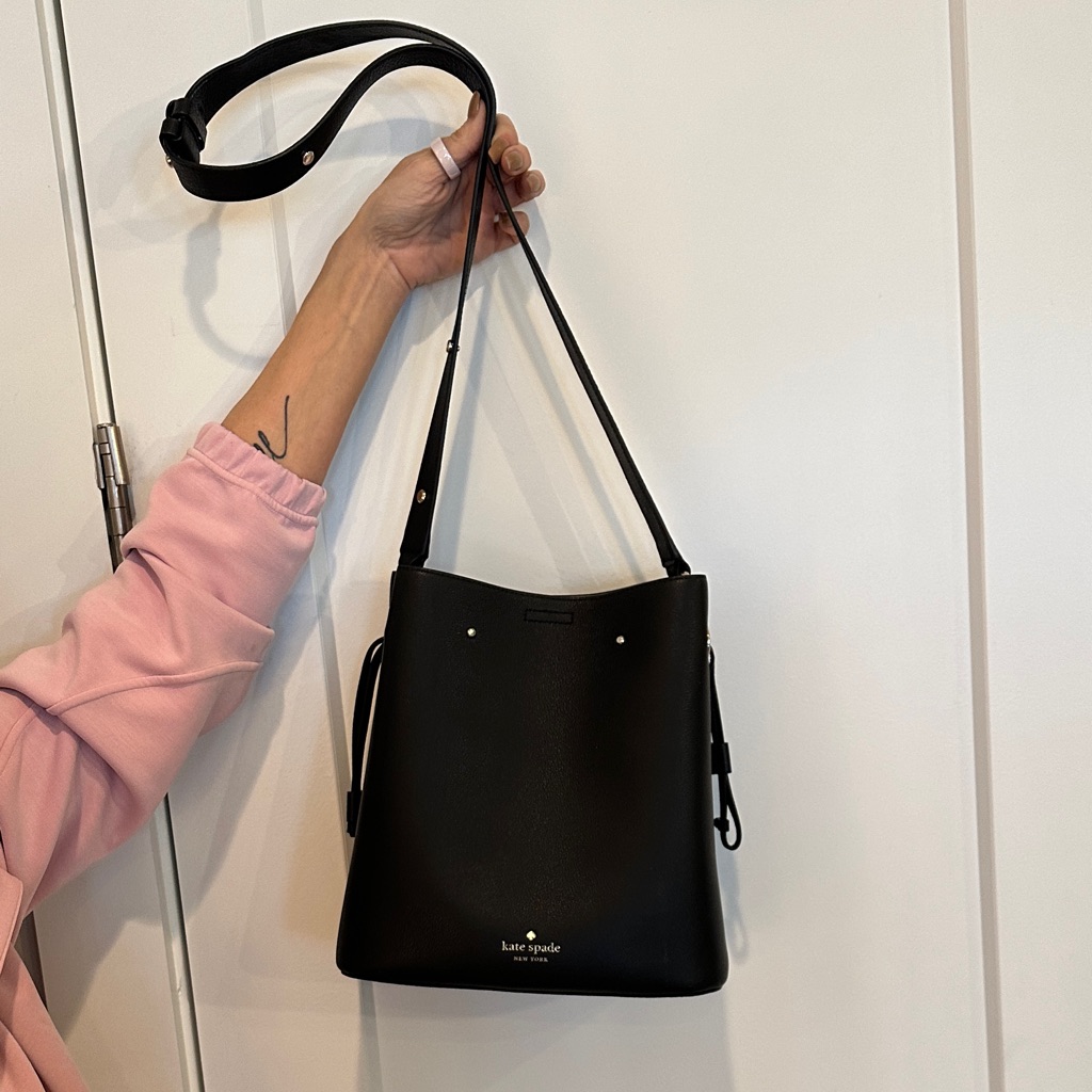 Kate Spade Black Leather Bucket Shoulder Bag With Adjustable Strap